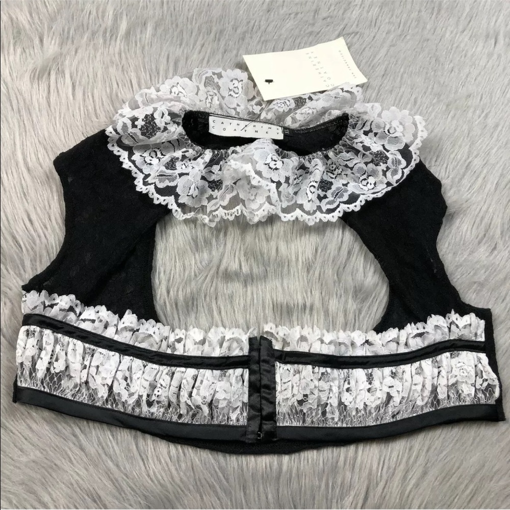 Catherine Coatney Black White Lace Goth Fetish Bra Top XL
